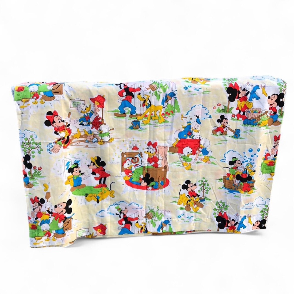 RARE Vintage 1960s Mickey Mouse Minnie Disney Chores Bed Full Flat Sheet Muslin